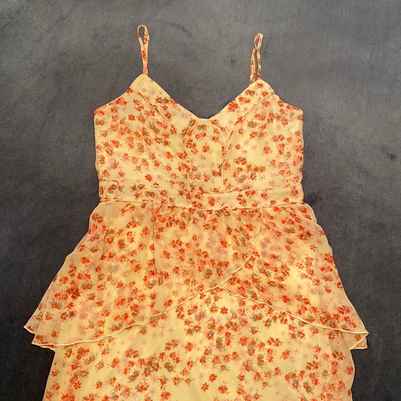 Express Dresses Express Light Yellow Pink Floral Peplum Dress